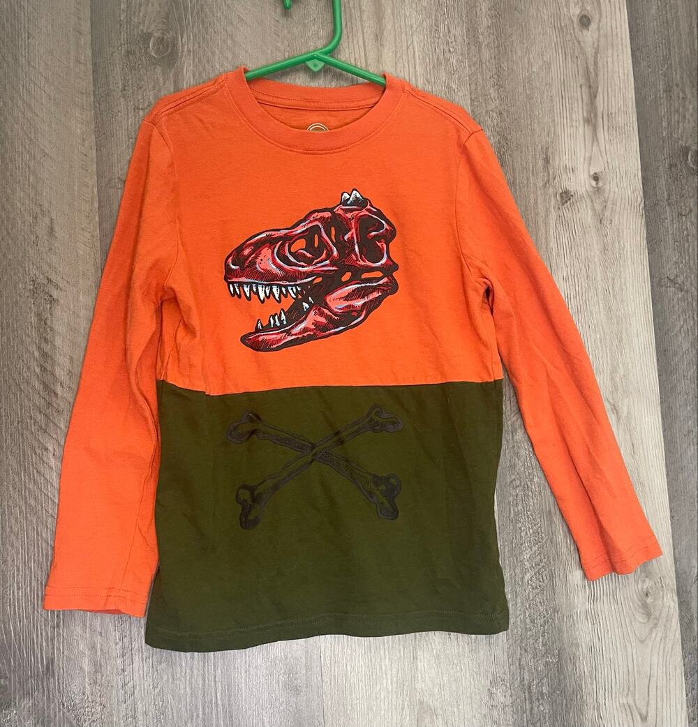 Wonder Nation Boys M 8 Dinosaur T-Rex Skull Bones Colorblock Long Sleeve Shirt